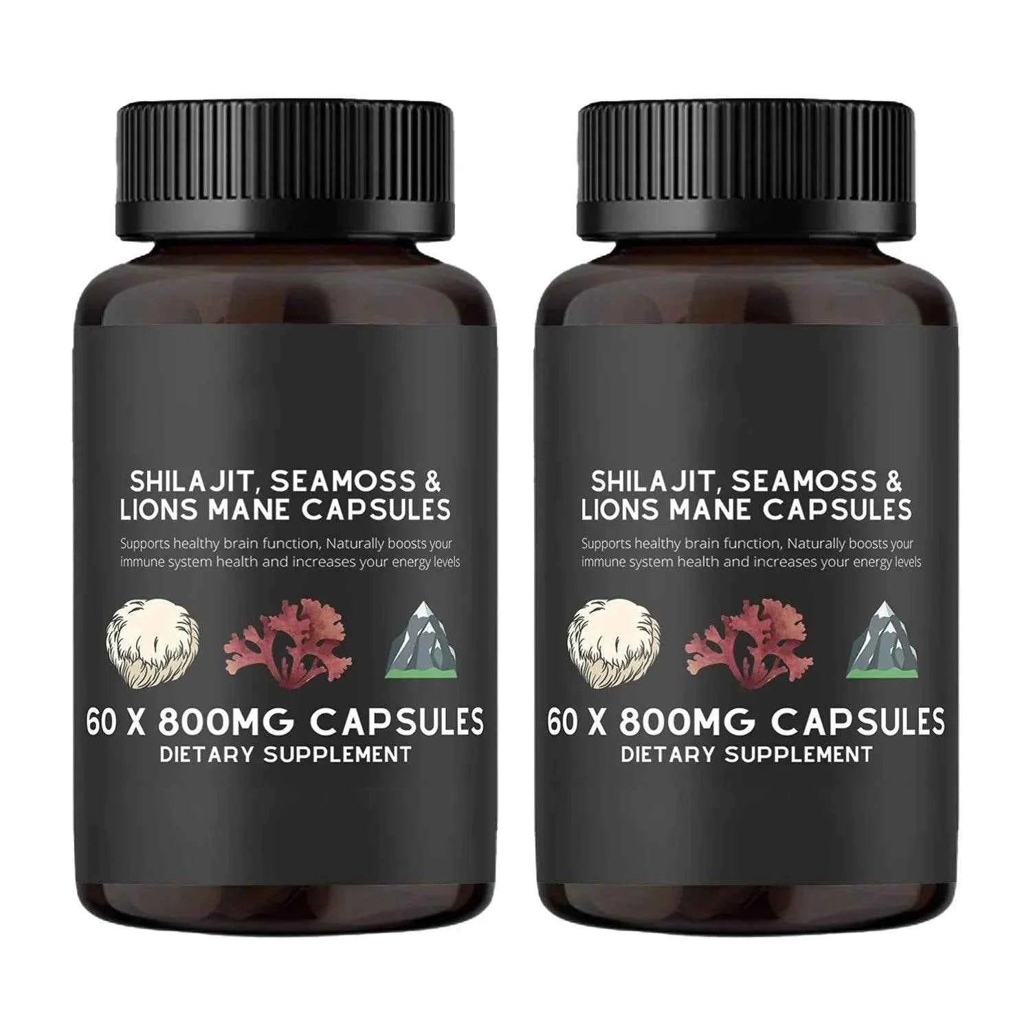 Shilajit, SeaMoss&amp;Lions Mane Capsules - Comprehensive All-in-One Wellness Supplement for Mind, Body, and Vitality - 60 Capsules