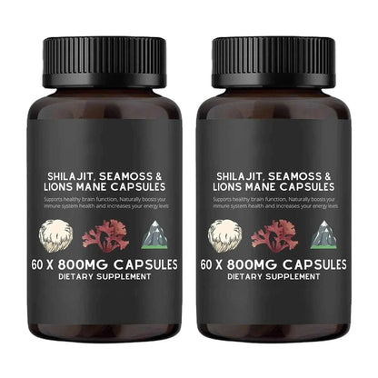 Shilajit, SeaMoss&amp;Lions Mane Capsules - Comprehensive All-in-One Wellness Supplement for Mind, Body, and Vitality - 60 Capsules