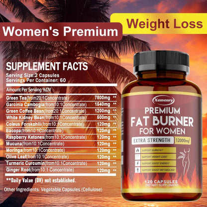 Metabolism Support for Women - Fat Burner, Green Tea Extract, Weight Loss Supplement, Metabolism Booster - 120 Capsules