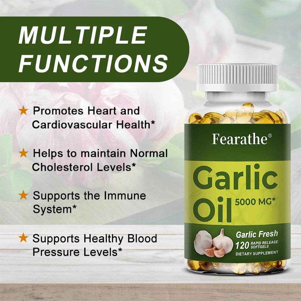 Garlic Oil Capsules, organic extract, promotes healthy cholesterol levels, immune system support
