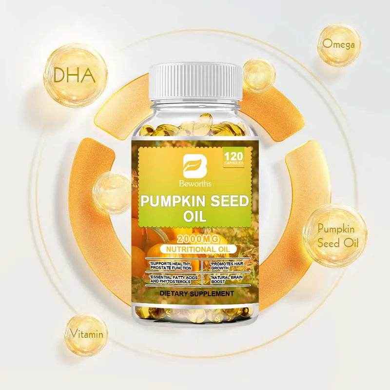 BEWORTHS Pumpkin Seed Oil Capsules for Brain Boost Prostate Urinary Function &amp;Cardiovascular Health Hair Growth Boost Metabolism