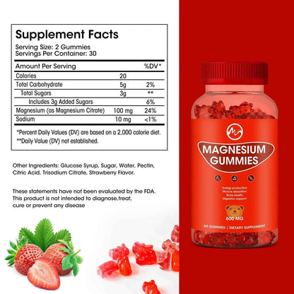 Magnesium Glycinate Gummies - Support Sleep Relax Nerves- Good Mood Brain Health Muscle Strengthen and Bones