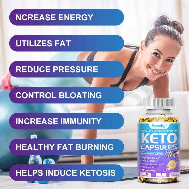 Keto Fat Burning Capsules - Promote metabolism - burn fat, enzyme detoxification, suppress appetite, enhance energy