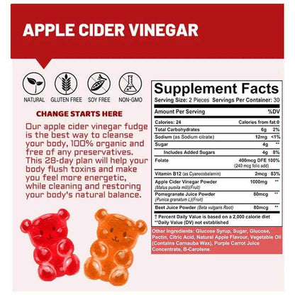 Bcuelov Apple Cider Vinegar Gummy Vitamins - Detox Cleanse, Fat Burner, Weight Management, Digestion Booster, Metabolism