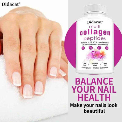 Multi-Collagen Peptides Supplement - Skin, Hair, Nails, Bone and Joint Health, Immunity, Free Radical Balance, Non-GMO