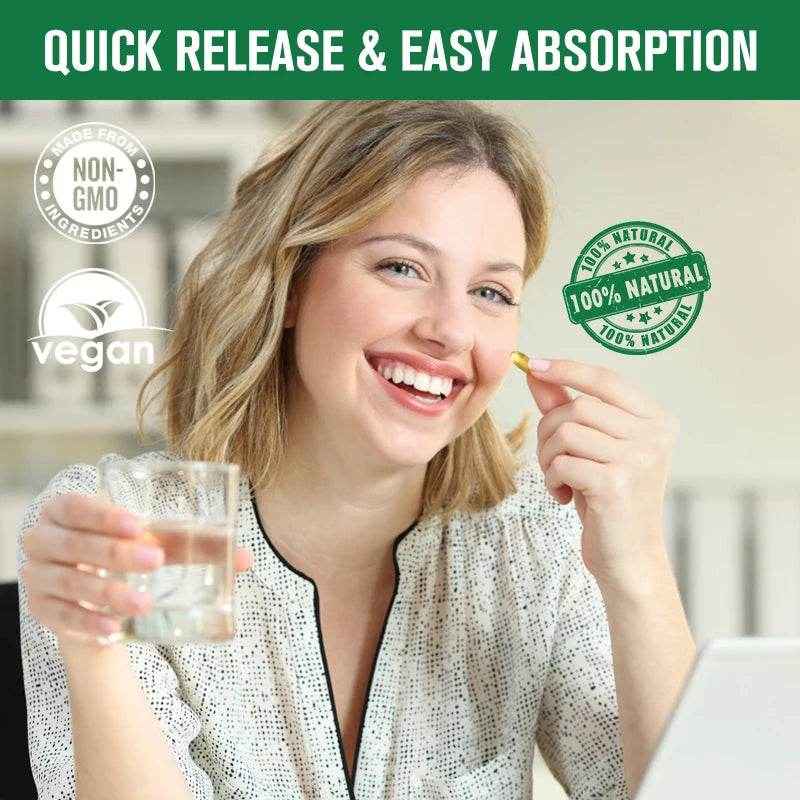 Omega 3 Fish Oil Capsules Non-GMO Gluten Free Dietery Supplement- Supports Nervous System, Skin Hair Health, Relieves Stress