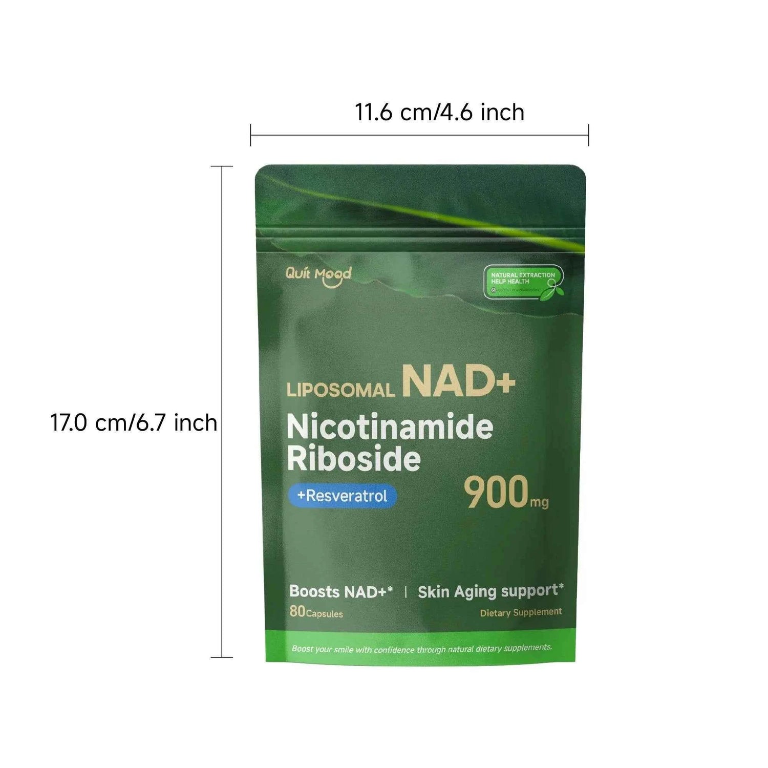 NR900 Supplement - Liposomal Nicotinamide Riboside, Resveratrol, Quercetin by Quitmood- High Purity NAD Supplement for Ski