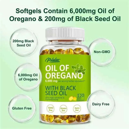 Oregano Oil Softgels - with Oregano &amp; Black Seed Oil, for Digestion, Relieves Bloating, Boosts Immune, Antioxidant - 120pcs