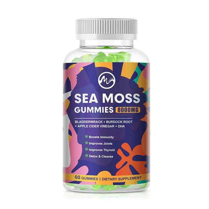 Sea Moss Gummies - 60 Gummies - Made with Bladderwrack &amp; Burdock Root - Seamoss Supplement for Thyroid, Energy, Immune Support