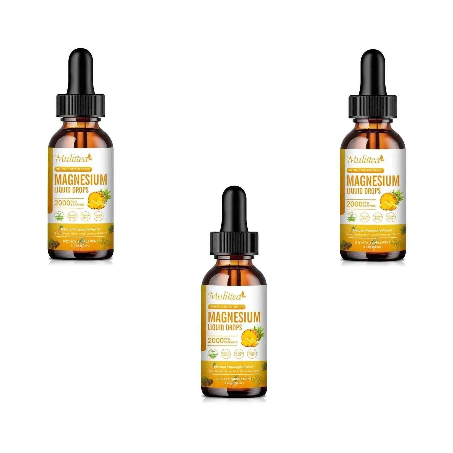 Mulittea Magnesium Glycinate Drops In Pineapple Flavor For Calming Mood, Muscles  Sleep, Promoting Nerves and Relaxation