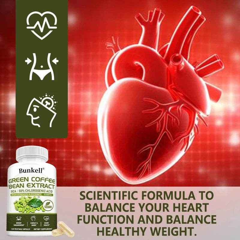 Green Coffee Bean Extract - Fat Burning, Metabolism, Brain Health, Heart and Weight Management, 120 Capsules