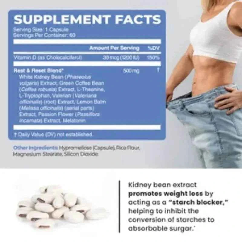 White Kidney Bean, Green Tea Leaf Extract, Nighttime Fat Burner, Boosts Metabolism, Improves Sleep, 120 Capsules