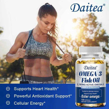 Omega-3 Fish Oil Supplement, Support Brain, Heart Health, Focus, Protect Cardiovascular System, Promote Cellular Energy Health