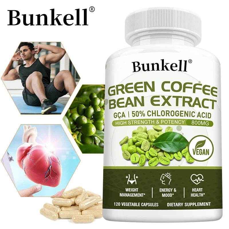 Green Coffee Bean Extract - Fat Burning, Metabolism, Brain Health, Heart and Weight Management, 120 Capsules