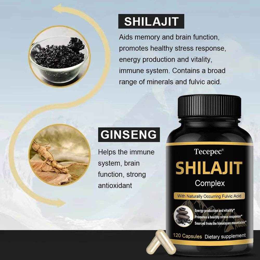 Shilajit Capsules - Rich in Trace Minerals, Natural Fulvic Acid, Helps Brain Thinking and Memory, Immunity, Metabolism