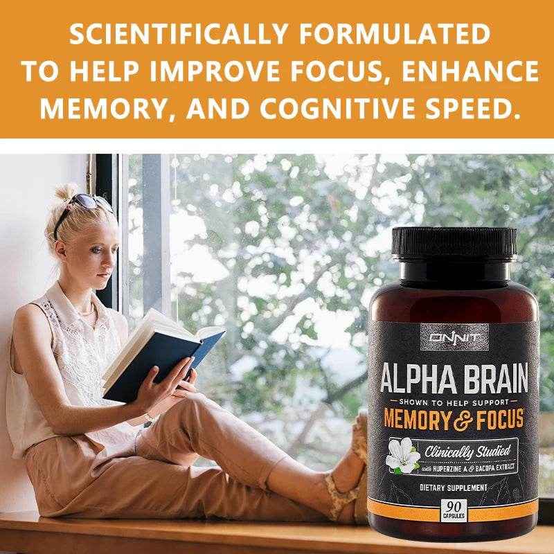 ONNIT Alpha Brain - Premium Nootropic Brain Supplement - Good for Focus, Concentration and Memory - 90 Capsules