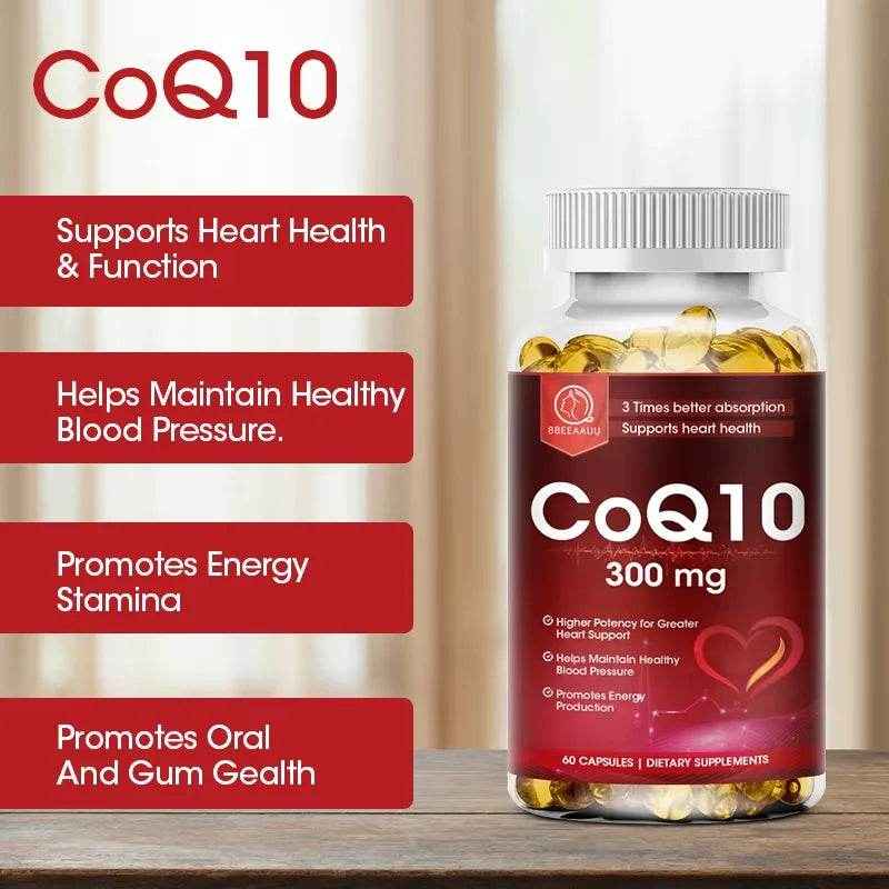 BBEEAAUU Coenzyme Q10 Capsules Heart Health Supplement COQ10 Supports Cardiovascular Health Blood Pressure Health