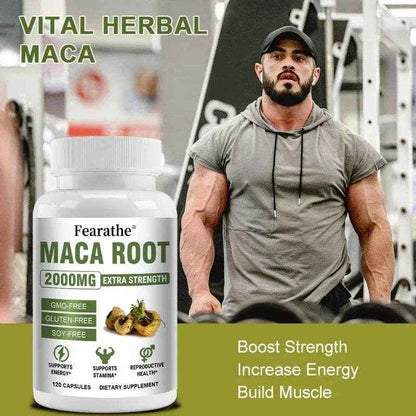 Maca Root 2000 mg, Red, Yellow, and Black Maca Supplement, Supports Muscle Mass, Endurance, and Performance, 120 Capsules