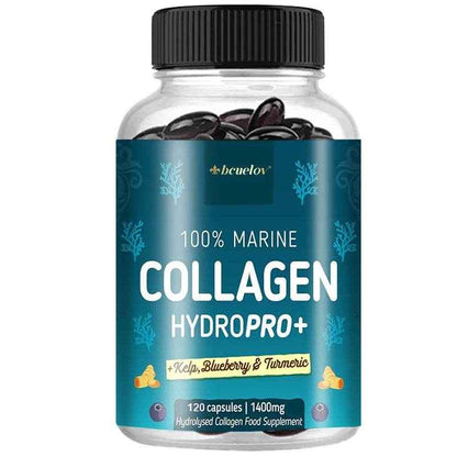 Powerful Marine Collagen - With Hyaluronic Acid, Biotin &amp; Blueberry - 1400mg Complex-Hydrolyzed Type 1-With Vitamins &amp; Minerals