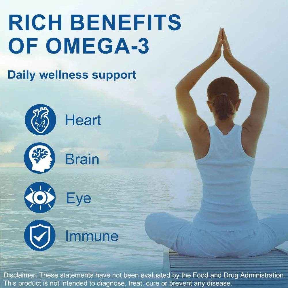 OMEGA 3 Fish Oil Supplement - Rich in EPA &amp; DHA, Supports Brain Health, Heart - Immune System, Eyes, Skin, 90 Capsules