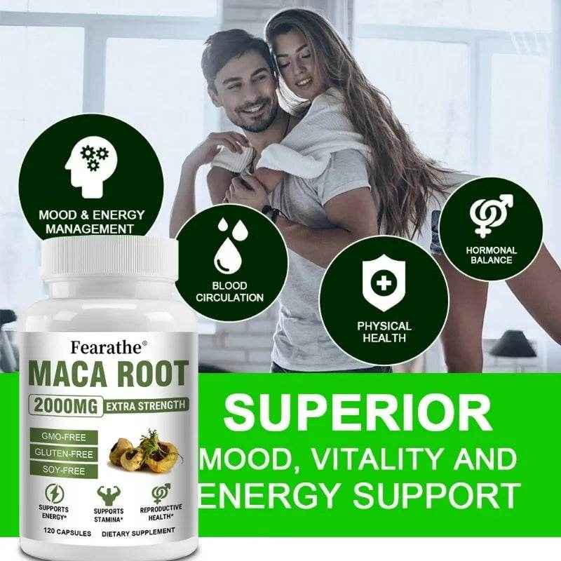 Maca Root 2000 mg, Red, Yellow, and Black Maca Supplement, Supports Muscle Mass, Endurance, and Performance, 120 Capsules
