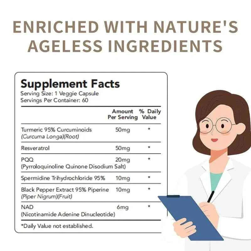 Liife Spermidine+NAD-60 capsules to support young cells,energy and antioxidants,regulate cholesterol and improve memory,From USA