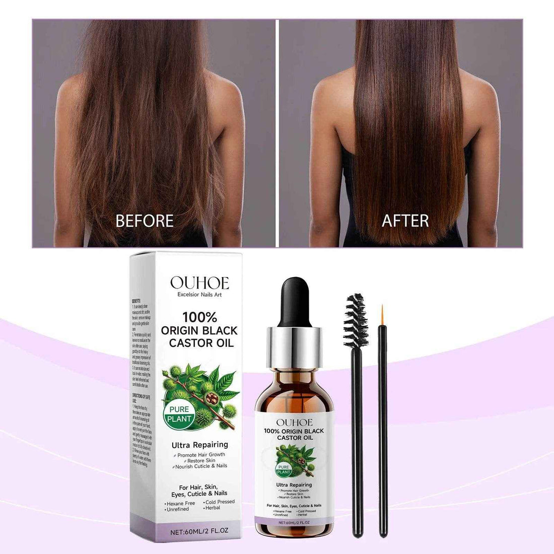 Black Castor Oil Essential Oil Makes Hair Smooth and Shiny. Multi-effect Care Essential Oil Suitable for Body Hair and Eyelashes