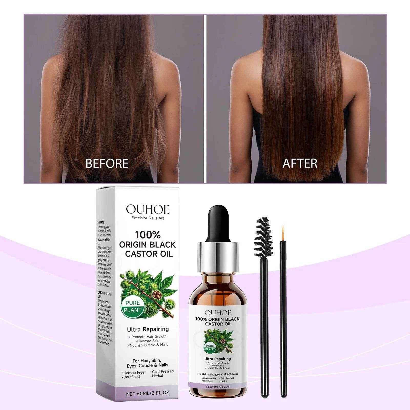 Black Castor Oil Essential Oil Makes Hair Smooth and Shiny. Multi-effect Care Essential Oil Suitable for Body Hair and Eyelashes