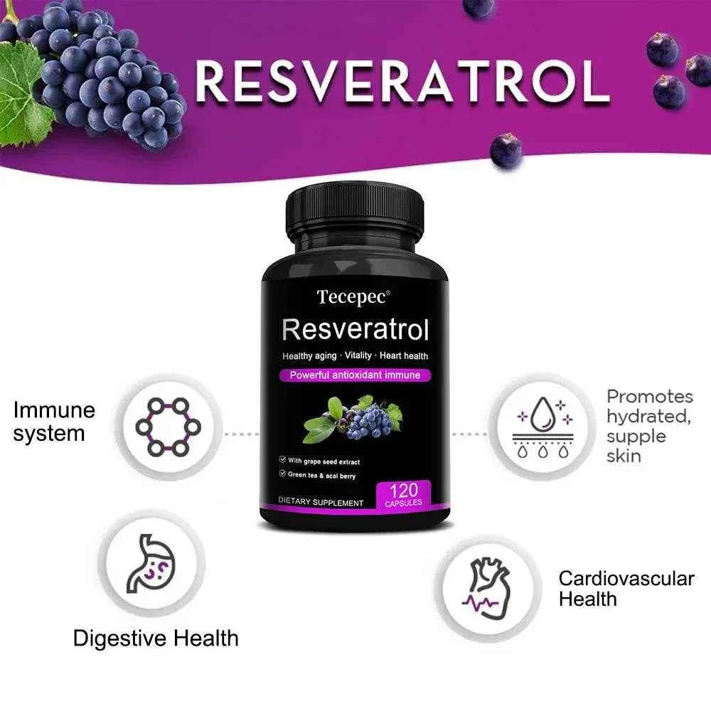 Resveratrol Supplement - Powerful Formula for Healthy Aging, Immune Support &amp; Heart Health with Green Tea Leaf &amp; Grape Seed