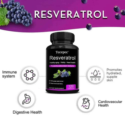 Resveratrol Supplement - Powerful Formula for Healthy Aging, Immune Support &amp; Heart Health with Green Tea Leaf &amp; Grape Seed