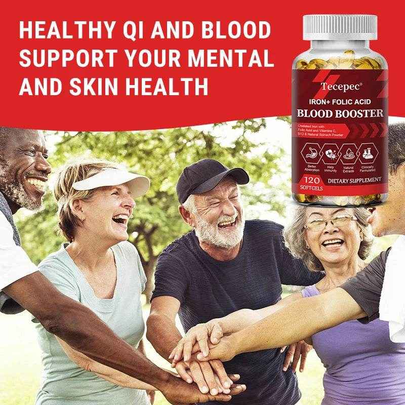 With Iron + Folic Acid, Vitamin C, B12, Blood Booster, Supports Energy, Hemoglobin &amp; Immunity, 120 Capsules