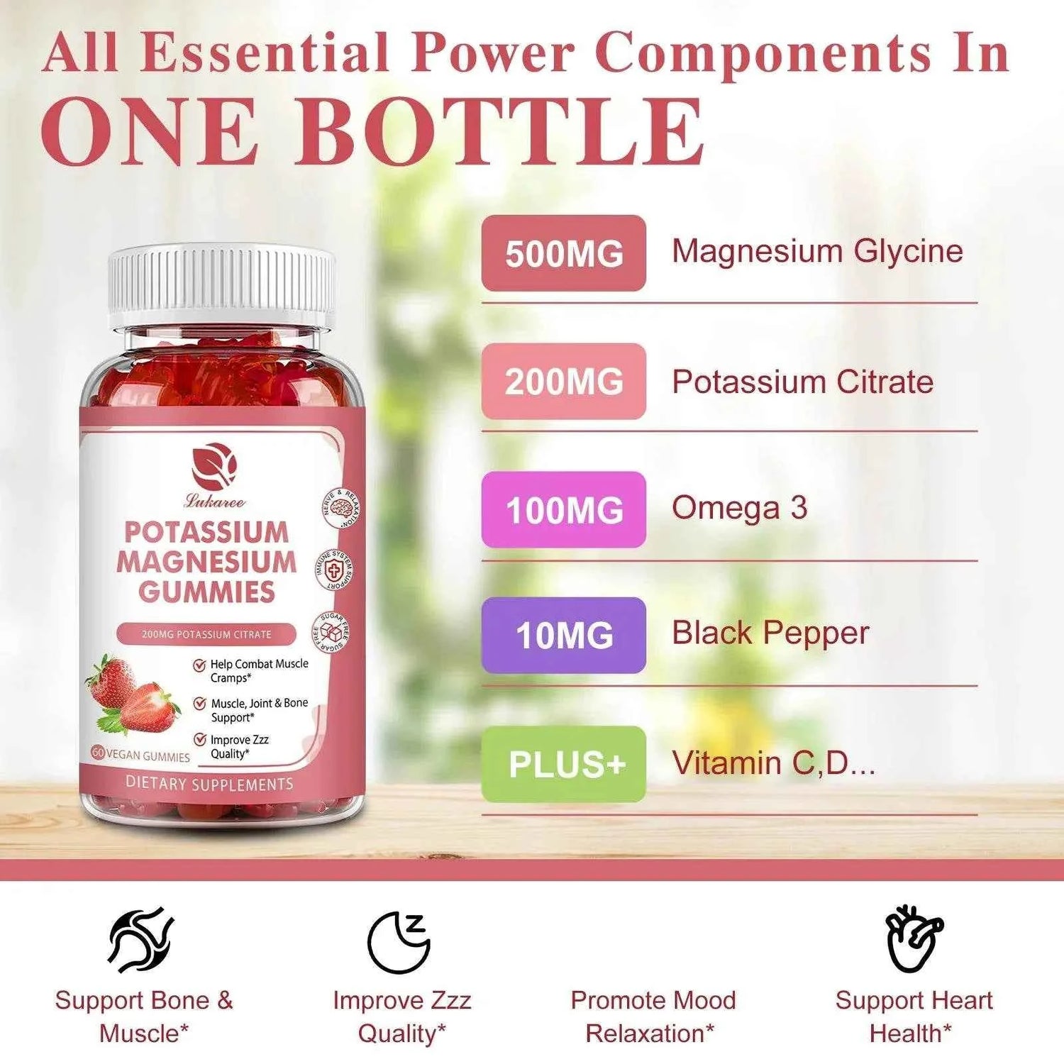 LUKAREE 200mg Potassium Magnesium Gummies Magnesium Potassium Supplements for Sleep, Relaxation, Sedation, Muscle Support