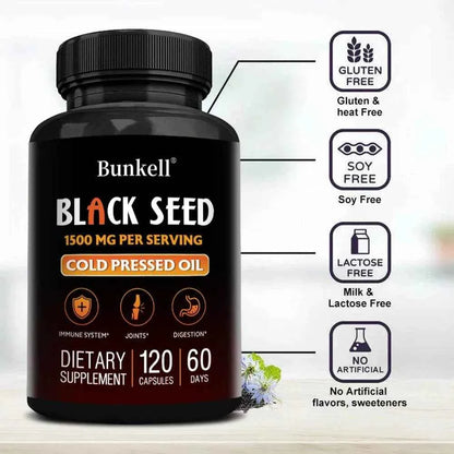 Black Cumin Seed Oil Capsules, Rich in Antioxidants, Supports Digestive, Respiratory, Kidney, Liver and Circulatory Function