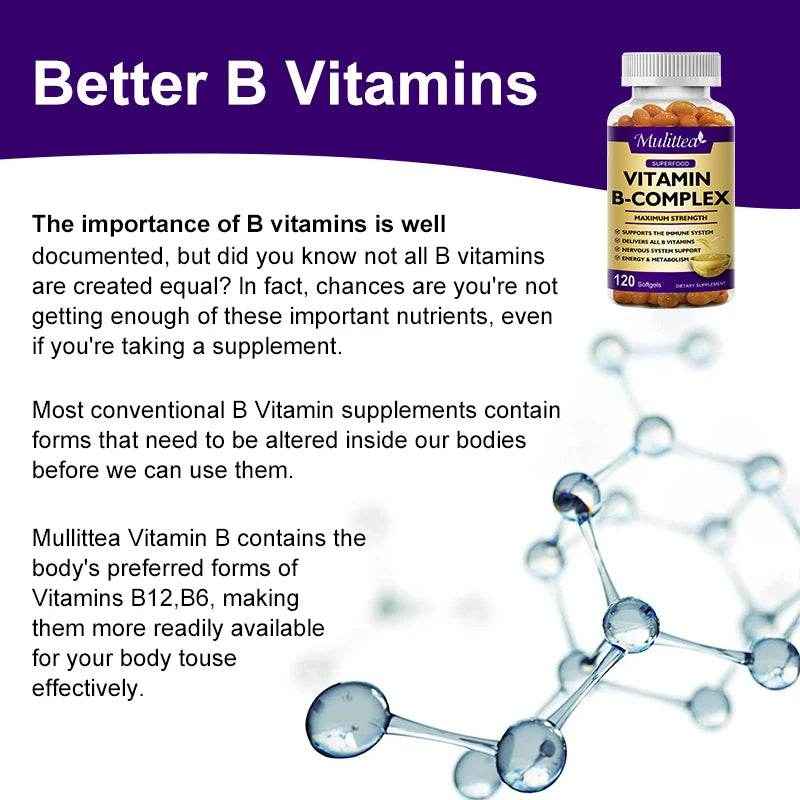 Mulittea Vitamin B Complex Capsules Help Relieve Fatigue Improve Digestion Reduce Stress Better Mood Support Immune Supplement