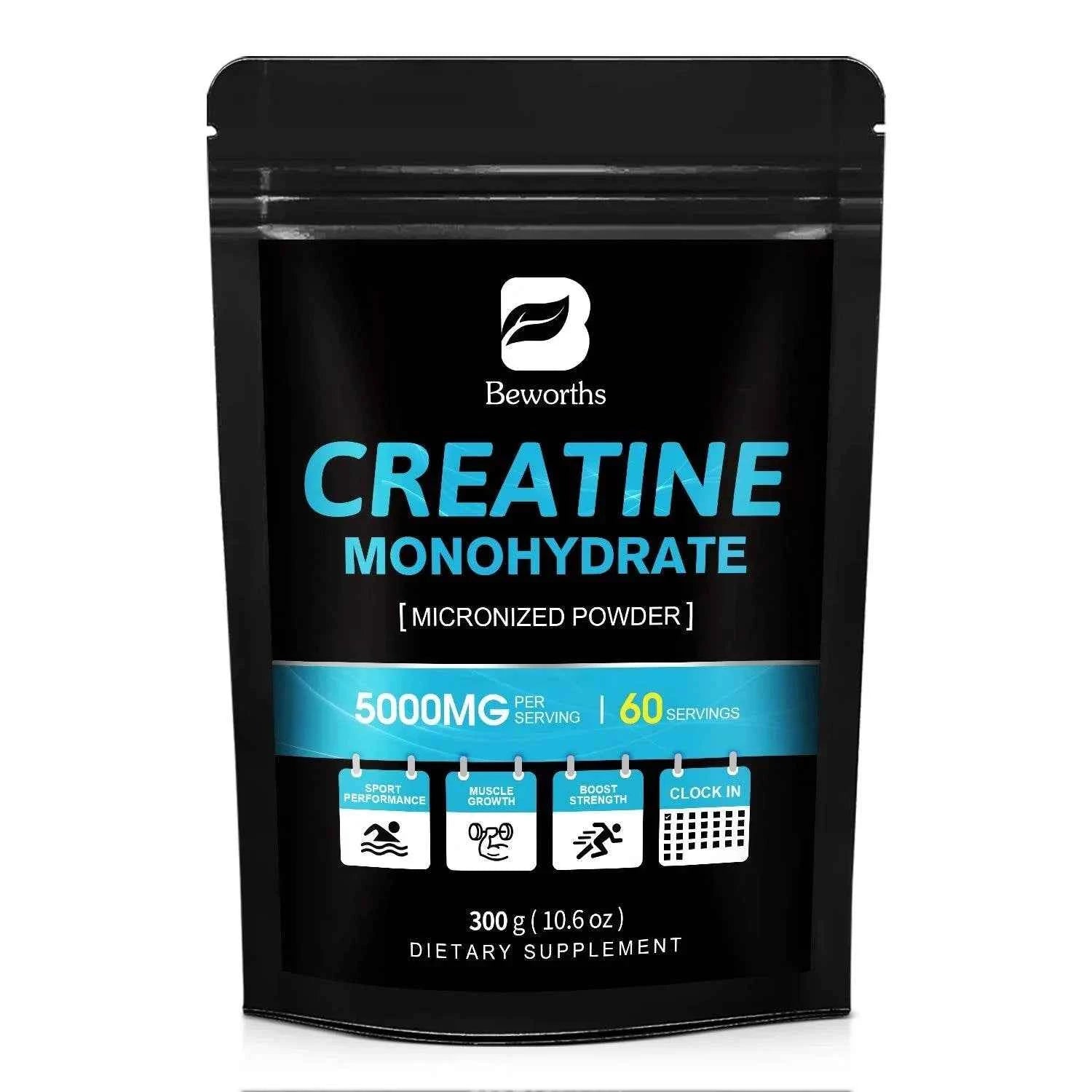 BEWORTHS 300g Creatine Monohydrate Fitness Supplements Build Muscles Muscle Endurance, Non-GMO, Gluten-Free