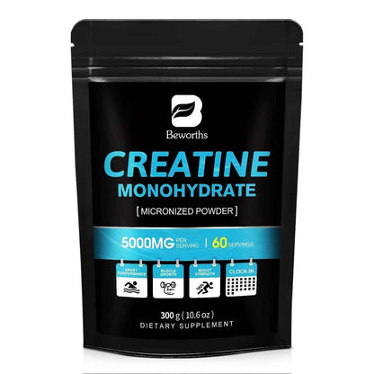 BEWORTHS 300g Creatine Monohydrate Fitness Supplements Build Muscles Muscle Endurance, Non-GMO, Gluten-Free