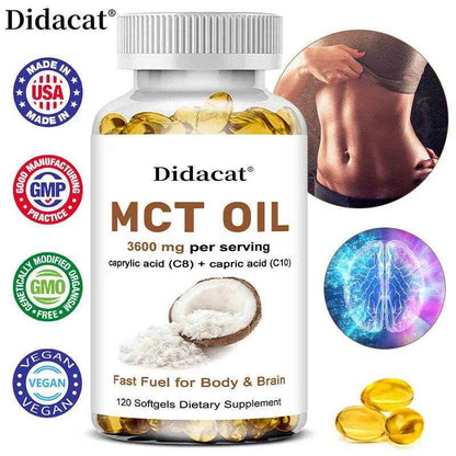 MCT Oil 3600 mg C8 C10 Capsules Ketogenic Fuel Focus, Promote Brain and Body Health, Non-GMO Coconut
