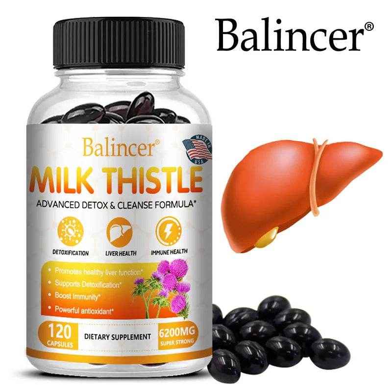 Balincer Milk Thistle Extract Supplement 6200mg - Liver Health, Detoxification - Antioxidants, Non-GMO, Gluten-Free