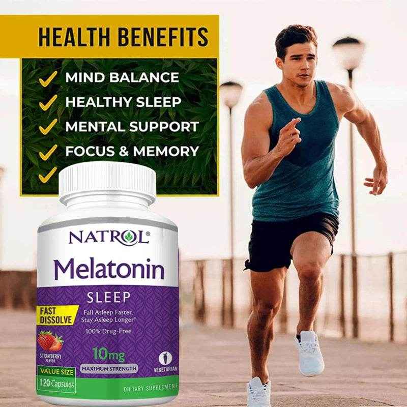 Melatonin Sleep Supplement 10 Mg - Immune Support, Stress Relief, Fall Asleep Faster, Focus &amp; Concentration, Non-GMO