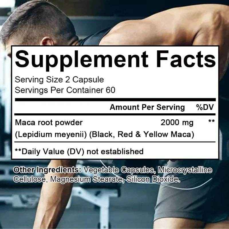 Maca Root 2000 mg, Red, Yellow, and Black Maca Supplement, Supports Muscle Mass, Endurance, and Performance, 120 Capsules