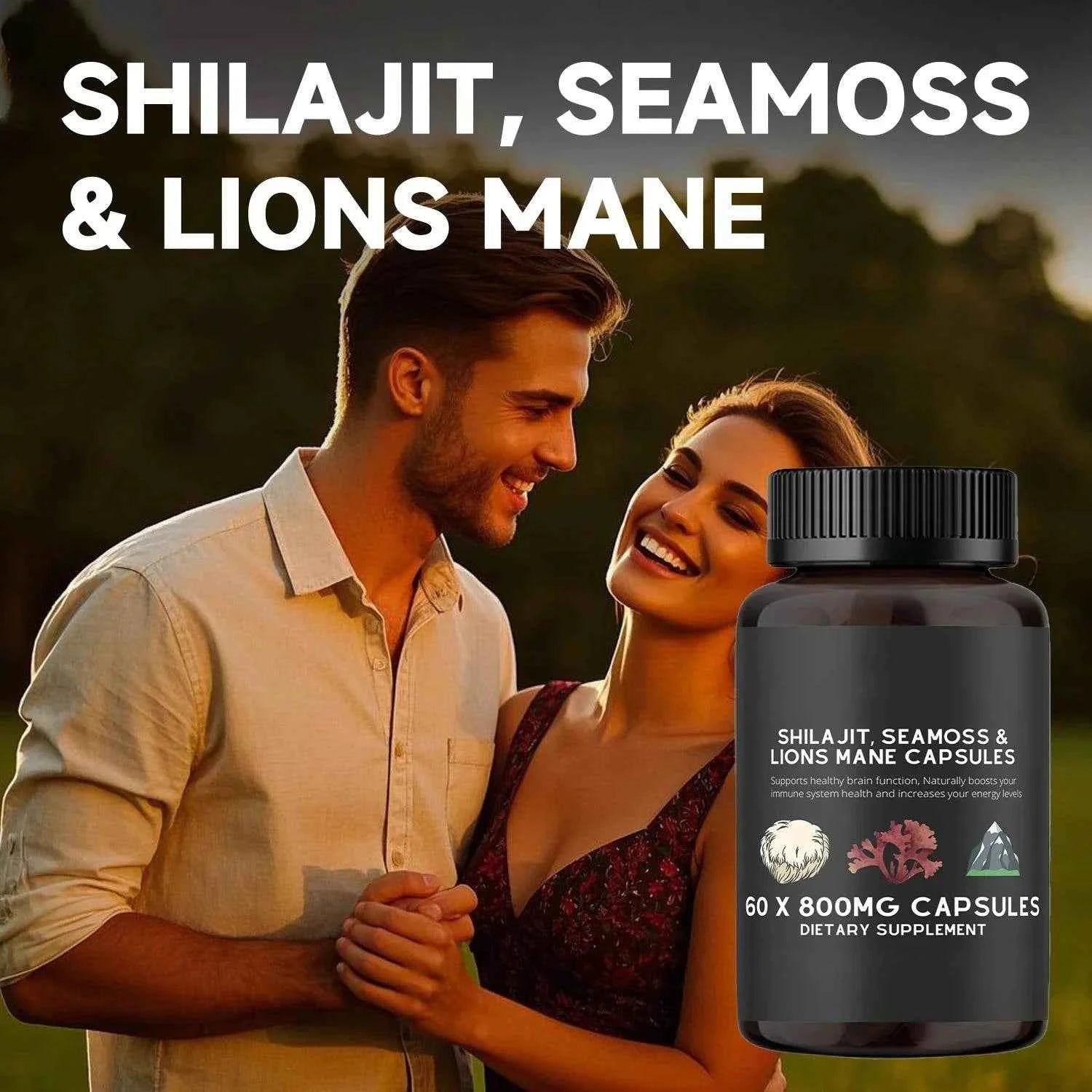 Shilajit, SeaMoss&amp;Lions Mane Capsules - Comprehensive All-in-One Wellness Supplement for Mind, Body, and Vitality - 60 Capsules