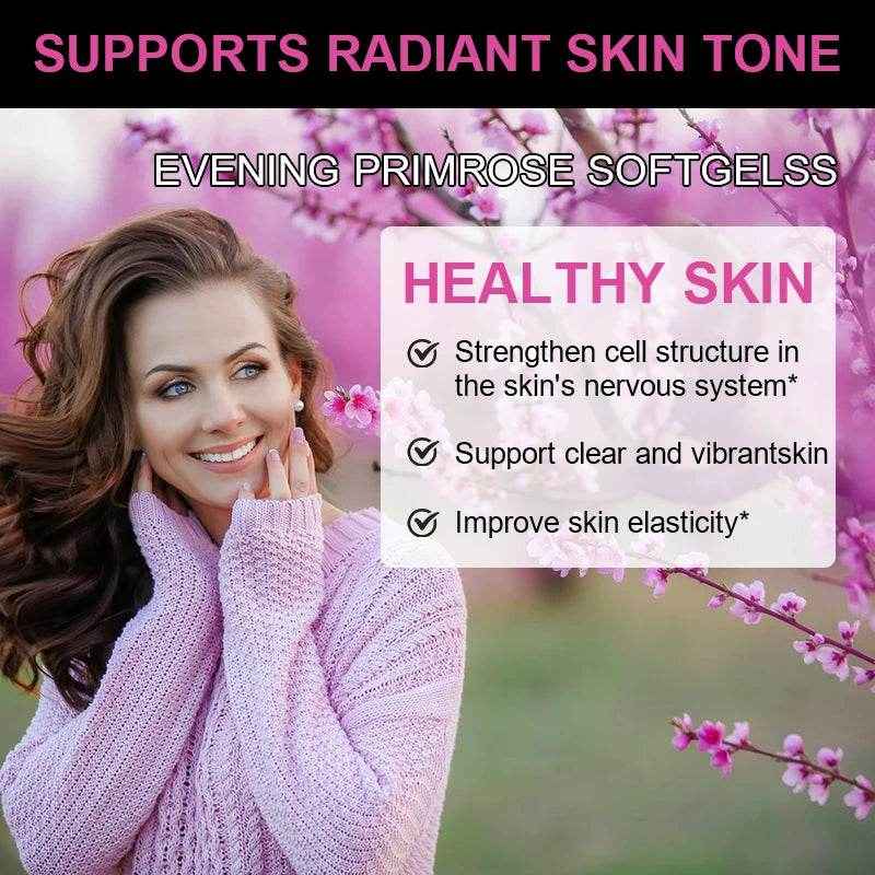 Evening Primrose Oil Supplement Capsules - Promotes Healthy Skin &amp; Cardiovascular Health - Nutritional Support for Women