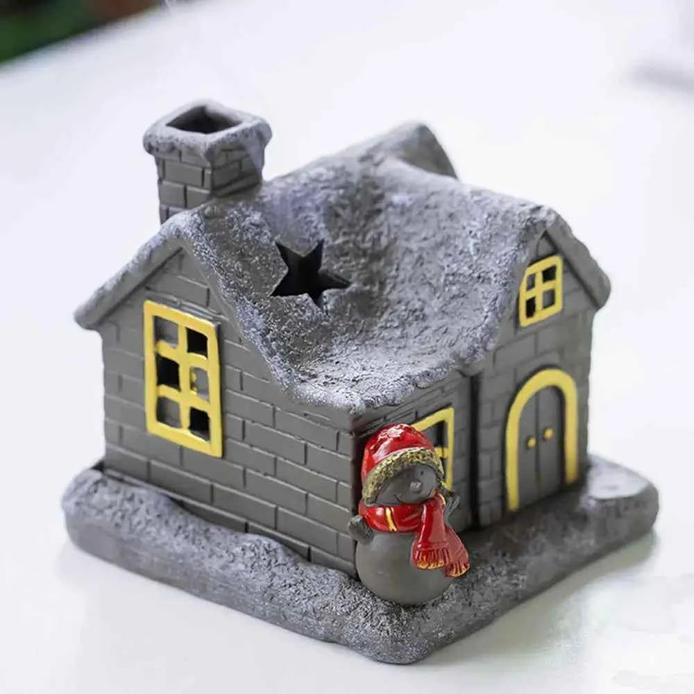 Christmas House Incense Burner - Ceramic Aroma Cone Burner with Chimney Design and Ash Catcher for Table Décor