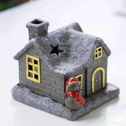 Christmas House Incense Burner - Ceramic Aroma Cone Burner with Chimney Design and Ash Catcher for Table Décor
