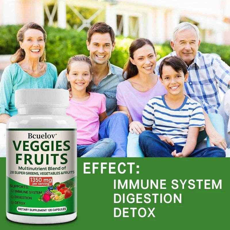 Bcuelov Vegetable and Fruit Supplement -1350 Mg - Supports Immune, Digestion, Detoxification - 120 Capsules