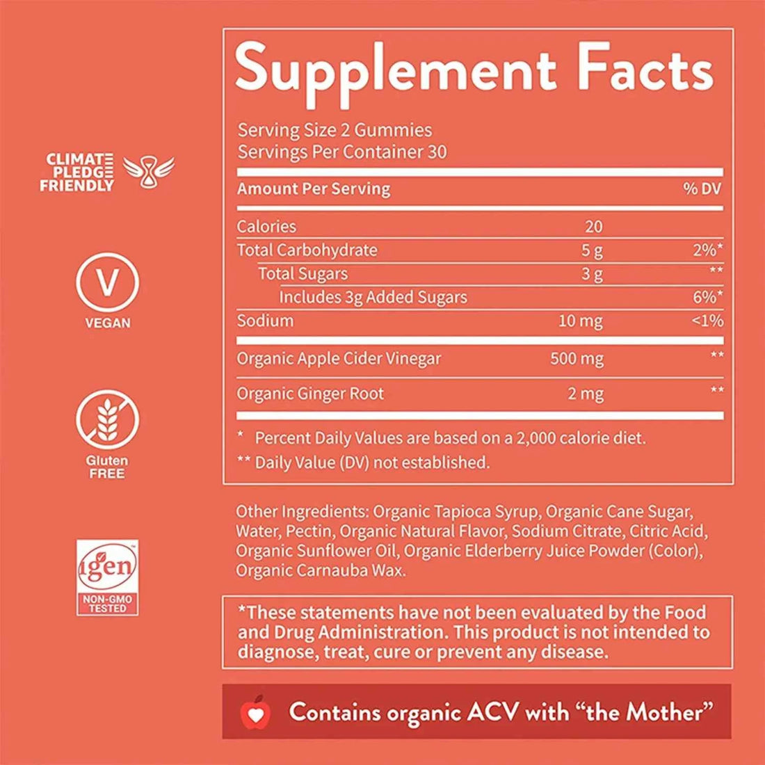 Pure Apple Cider Vinegar - Weight Management, Metabolism Boost, Fat Burning, Appetite Suppressant, Detoxification - 60 Gummies