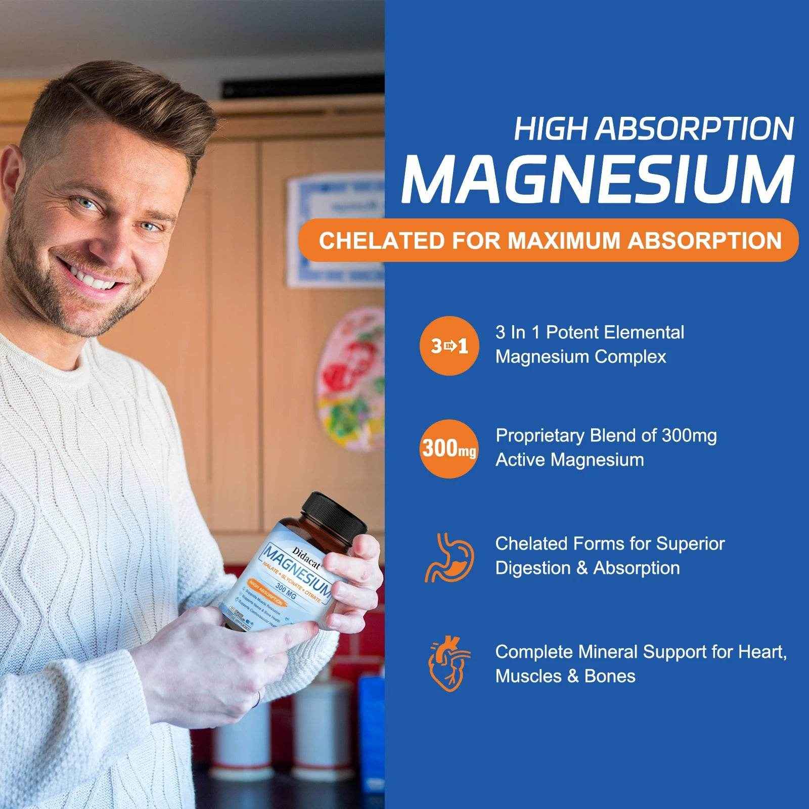 High Absorption Magnesium Complex - Supports Muscle, Nerve, Bone and Cardiovascular Health, Vegetarian, Non-GMO, 60 Capsules