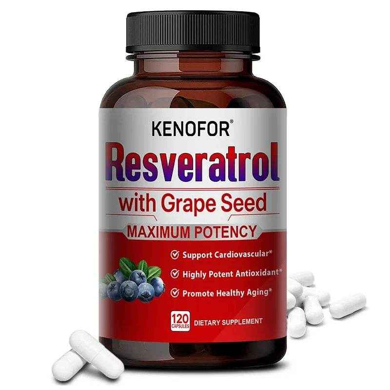 Resveratrol Grape Seed Extract Supplement Supports Skin Health Overall Health And Metabolism Antioxidant 120 Capsules