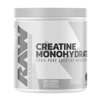 RAW Nutrition Essential 100% Pure Creatine Monohydrate Powder, Unflavored, 8.81 oz, 50 Servings