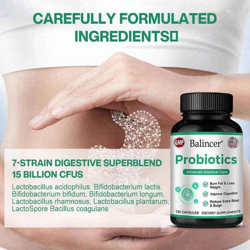 Probiotic Complex Supplement - 15 Billion CFU - For Men &amp; Women Ultimate Care Probiotics, Improved Digestion 120 Capsules